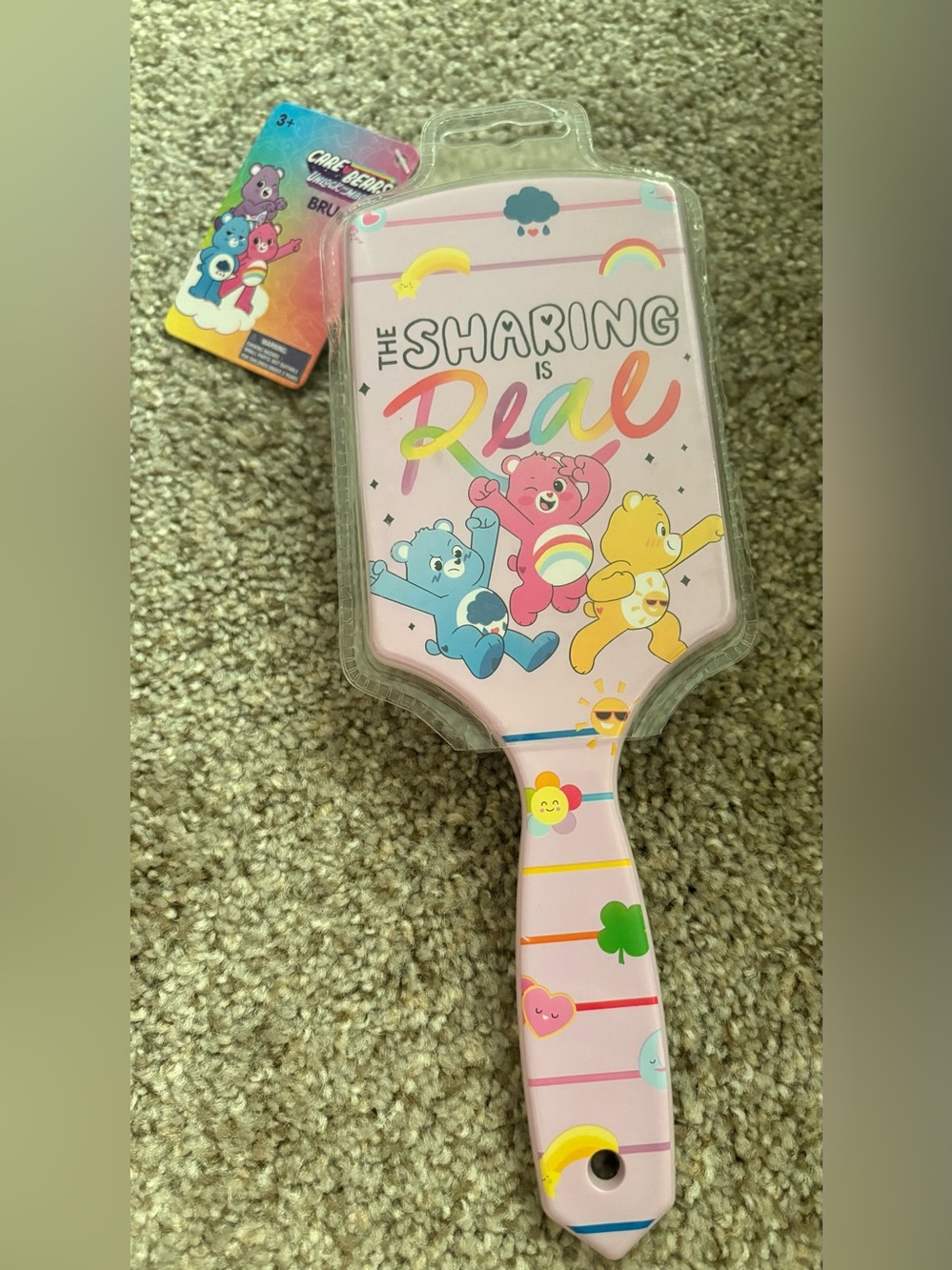 Care Bears Pink Paddle Brush with Rainbow Characters